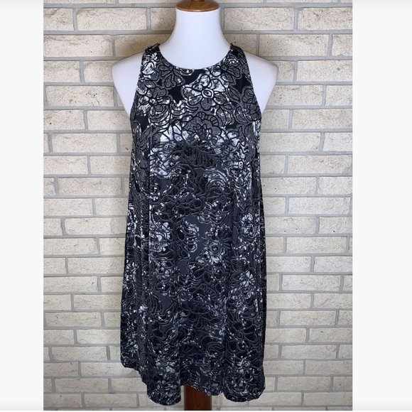 Adrienne Vittadini Sleeveless Burnout Velvet Shift/Trapeze Lined Dress Size M - Picture 1 of 5